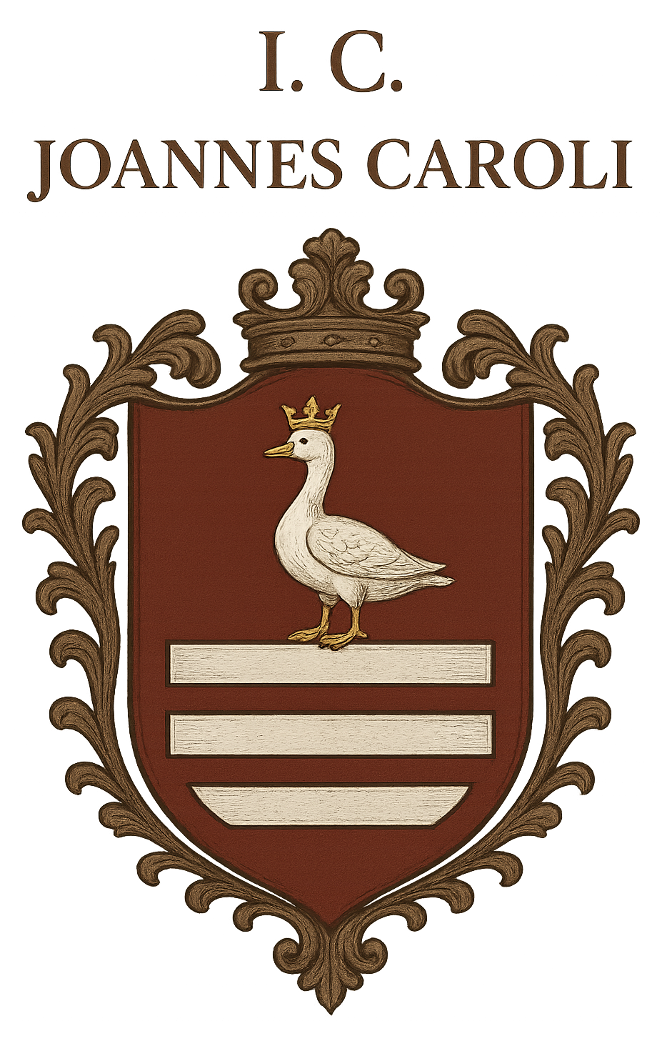 The Karlović family coat of arms, originating in the 16th century, features a crowned goose standing proudly atop three bars on a dark red shield—an enduring symbol of noble heritage, vigilance, and distinguished leadership in Croatian history